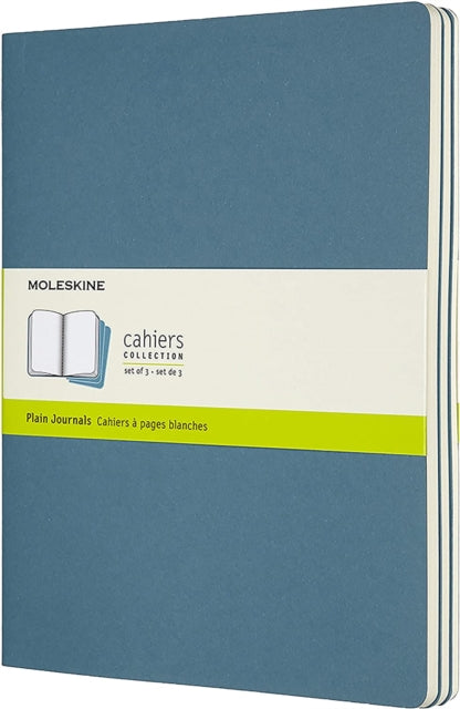 Set Of 3 Moleskine Extra Large Plain Cahier Journals : Brisk Blue-8058647629636