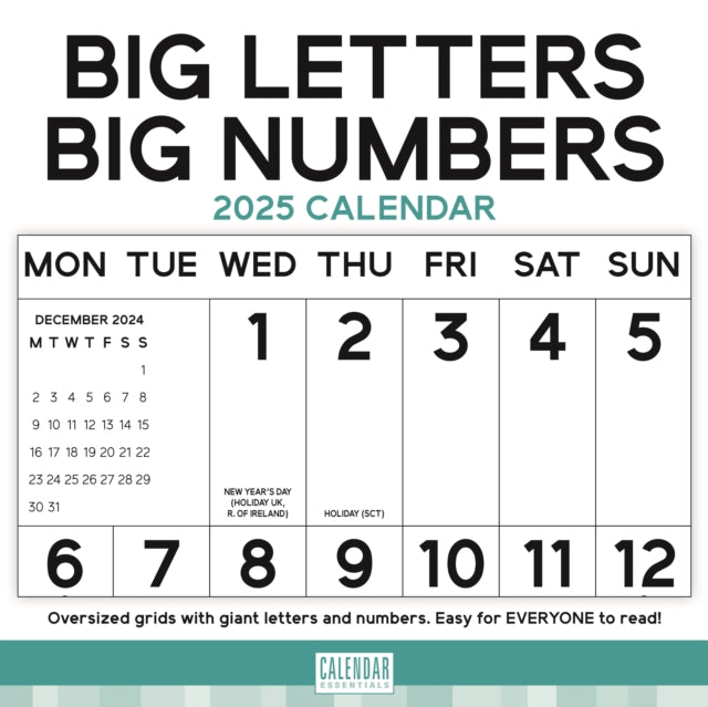 Essential Big Letters Big Numbers Square Wall Calendar 2025-9781529845389