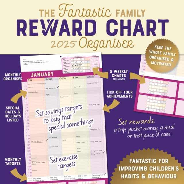 Family Reward Chart Organiser Planner Wall Calendar 2025-9781529845396