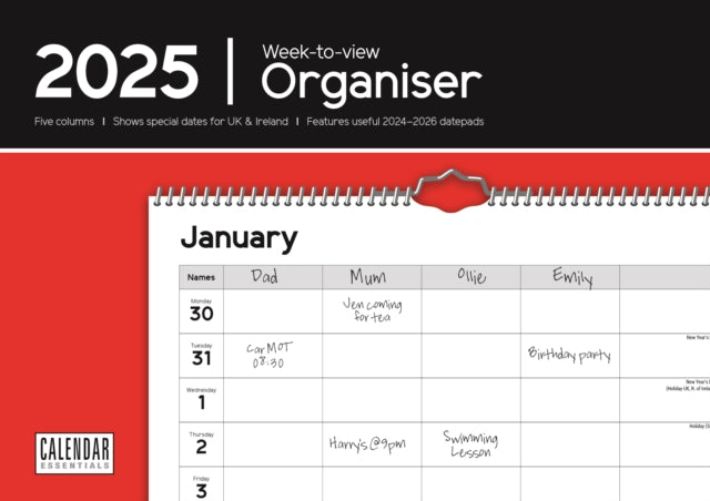 Essential Organiser Week-to-View Planner A4 Calendar 2025-9781529845525