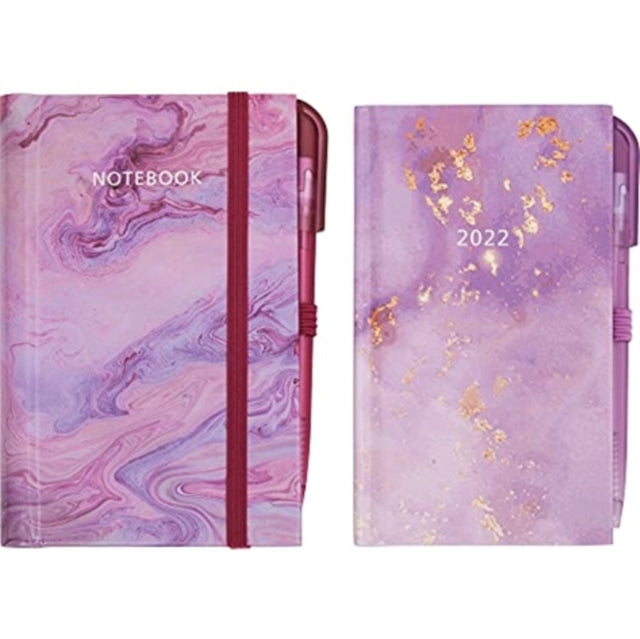 Dairy Diary Pocket Diary Set 2022 : Beautiful Pocket Diary with Pen plus Notebook with Pen and elastic tie-9781911388388