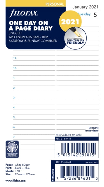 Filofax Personal Day per page English appointments 2021 diary-5015142291815