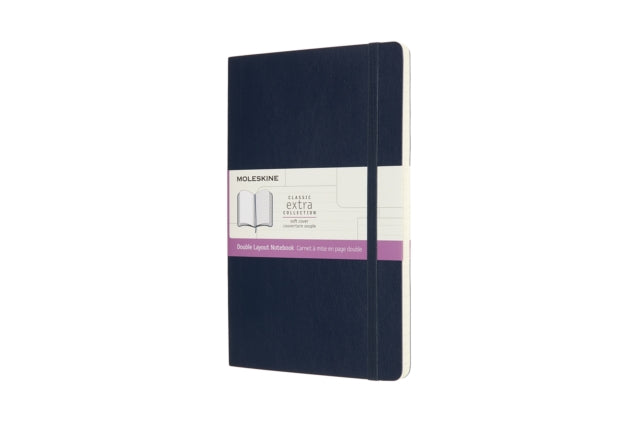 Moleskine Large Double Layout Plain and Ruled Softcover Notebook : Sapphire Blue-8056420852998