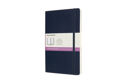 Moleskine Large Double Layout Plain and Ruled Softcover Notebook : Sapphire Blue-8056420852998