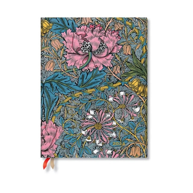 Morris Pink Honeysuckle (William Morris) Ultra Vertical 12-month Dayplanner 2024 (Elastic Band Closure)-9781439705032