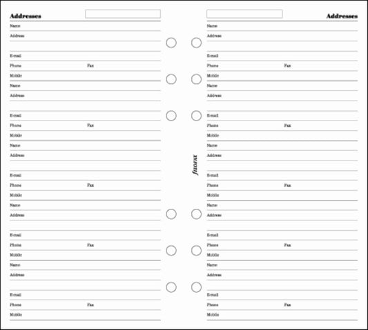 FILOFAX PERSONAL NAME ADDRESS NUMBERS RE-9781472607539