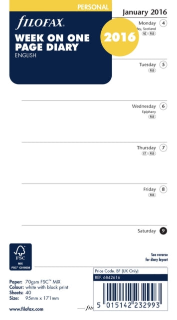 FILOFAX POCKET WEEK PER PAGE DIARY-9781472618993