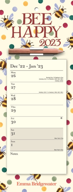 Emma Bridgewater Polka Dot & Bee Week-to-View Magnetic Memo Slim Calendar 2023-9781529823790