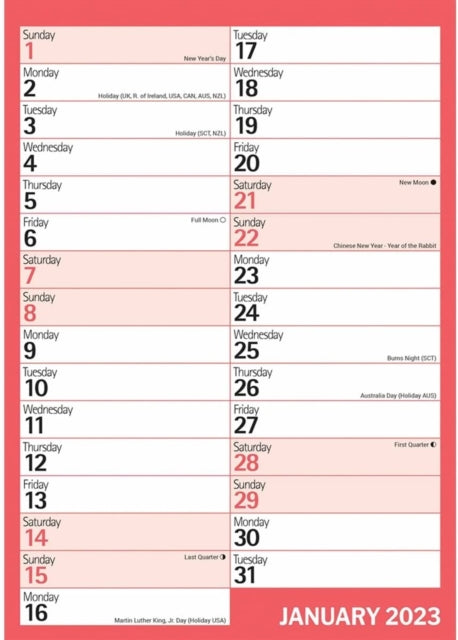 Red & Black Monthly Engagement A4 Calendar 2023-9781529825602