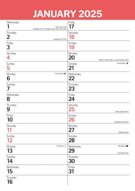 Red & Black Large Engagement Planner A3 Calendar 2025-9781529842944