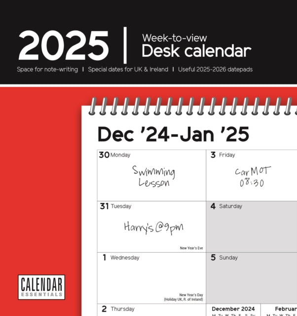 Essential Week-to-View Easel Desk Calendar 2025-9781529845518